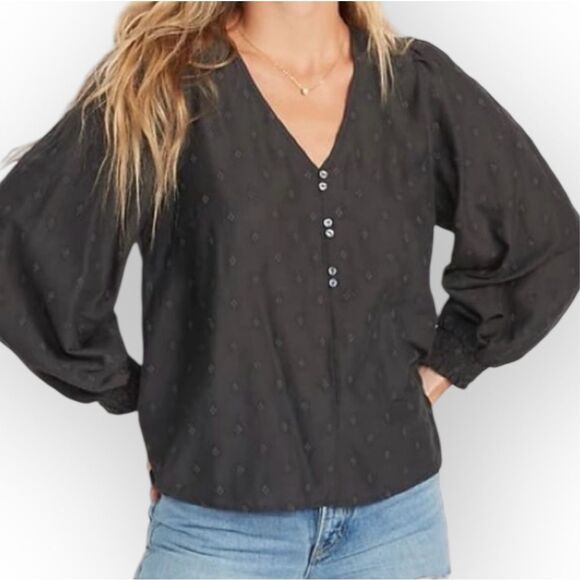 Old Navy Long-Sleeve Clip-Dot Peasant Blouse, Long Puff Sleeves Women’s Large - Picture 2 of 9